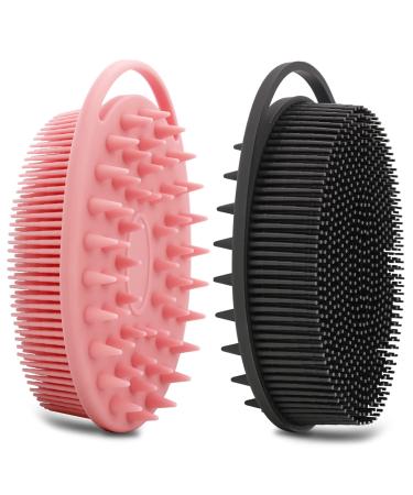 2 Pack Silicone Body Scrubber Silicone Loofah Double-Sided Body Brush Silicone Shower Scrubber and Scalp Massager Shampoo Brush for Sensitive Kids Women Men All Kinds of Skin (Black & Pink)