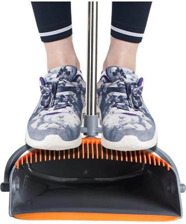 Upright Broom and Dustpan Set with Long Handle | Grey and Orange Cleaning Supplies for Home, Office, Kitchen | Pet Hair and Wood Floor Sweeping Combo - Buy Online on GoSupps.com