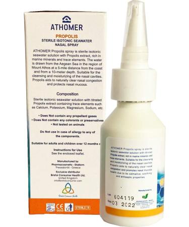 Natural Seawater Nasal Spray with Propolis - Cold Relief for Adults, Pregnant Women & Children - 1.2Fl oz - Buy Online on GoSupps.com