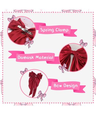 Red Hair Bow Hair Clip Hair Bows for Women Big Bowknot Hairpin French Hair Clips with Long Ribbon Solid Color Hair Barrette Clips Soft Satin Silky Hair Bows for Women Girls(Red-1pc) - Buy Online on GoSupps.com