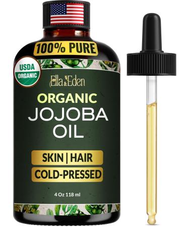 Ella & Eden Organic Jojoba Oil USDA Certified Cold-Pressed 100% Pure & Unrefined Hexane-Free Oil for Skin Face Hair & Nails 4 Fl Oz Glass Bottle