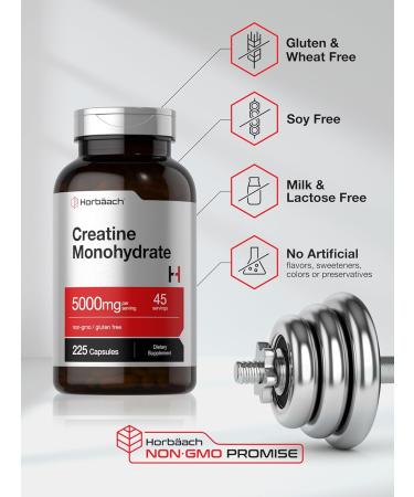 Horb ach Creatine Monohydrate 5g - 225 Capsules | Non-GMO & Gluten Free | Premium International Shipping - Buy Online on GoSupps.com