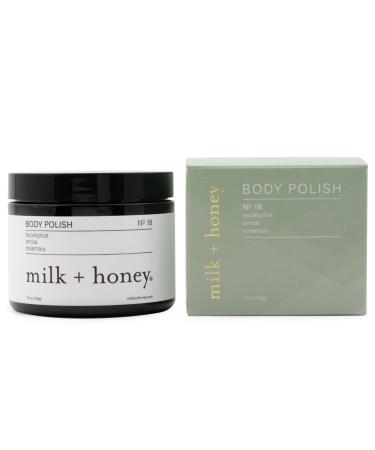milk + honey Exfoliating Body Polish No. 18 Natural Body Scrub with Eucalyptus, Arnica, and Rosemary, Gentle Exfoliant for Smooth, Radiant Skin, 7 oz