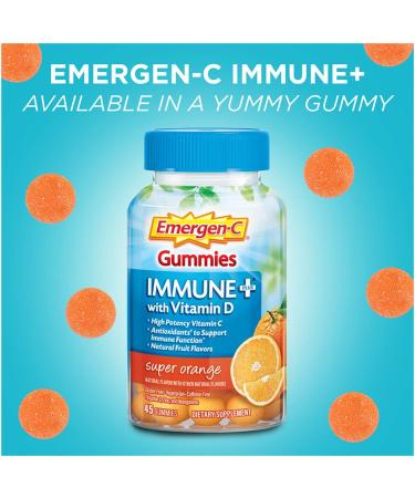 Emergen-C Immune+ Gummies - 750mg Vitamin C & Vitamin D, Gluten Free, Caffeine Free, Super Orange - 45 Count - Buy Online on GoSupps.com
