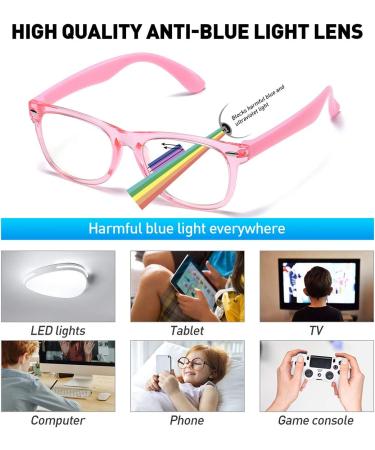 Kids Blue Light Blocking Glasses 2 Pack for Ages 3-10 - Anti Blue Light & Headache - Transparent Pink & Purple - Buy Online on GoSupps.com
