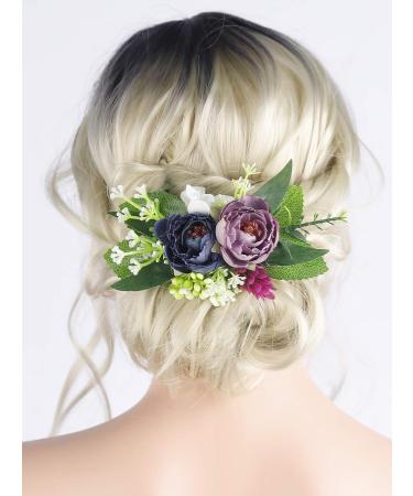 Anglacesmade Bridal Burgundy Flower Hair Clip Floral Hair Comb Wedding Hairpiece Blush Headpiece Wedding Hair Accessories Prom Bride Bridesmaid Flower Girl Hair Jewelry for Women and Girls