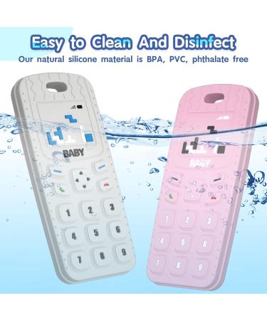 HOPEEYE 2 Pack Silicone Teething Toys for Babies 6-18 Months - BPA Free Mobile Phone Shape Chew Toys - Sensory Toys Set - Pink & Grey - Buy Online on GoSupps.com