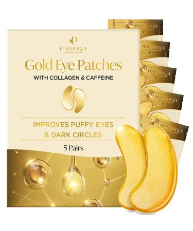 PLANTIFIQUE Korean Vitamin C Face Massage Serum and Gold Under Eye Patches for Puffy Eyes and Dark Circles 5 Pairs - Buy Online on GoSupps.com