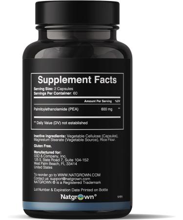 Natgrown Palmitoylethanolamide 600mg Supplement - 120 Capsules - Buy Online on GoSupps.com