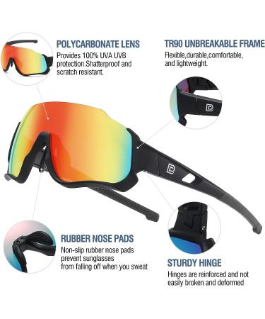 DUCO Polarized Kids Baseball Sunglasses with 3 Lenses - Black Frame, Orange Colorful Lens - Buy Online on GoSupps.com