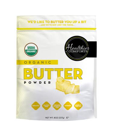 Healthier Comforts Organic Butter Powder | USDA Certified Organic Dehydrated Butter, Kosher, Gluten Free, Non-GMO Powdered Butter | Dried Butter Powder w/ Organic Butter & Dry Milk 8oz 8 Ounce (Pack of 1)