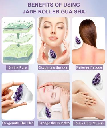 Face Roller & Gua Sha Tools - Jade Roller for Skin Care Face Lift & Puffy Eyes | Purple - Buy Online on GoSupps.com