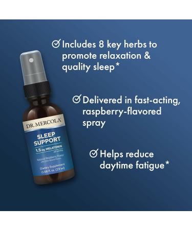 Dr. Mercola Sleep Support with Melatonin Spray - Supports Restful Sleep - Non-GMO, Gluten-Free & Soy-Free - Natural Raspberry Flavor - 0.98 fl oz (35 Servings) - Buy Online on GoSupps.com