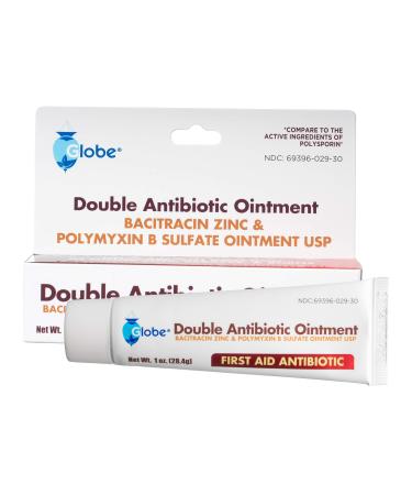 Globe First Aid Topical Antibiotic Ointment with Bacitracin Zinc & Polymyxin B Sulfate Infection Protection & Wound Care Without Neomycin 1 oz TUBE 1 Ounce (Pack of 1)