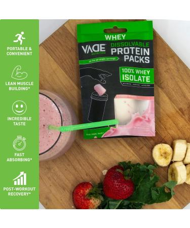 Vade Nutrition Strawberry Milkshake Whey Isolate Protein Packs - On-The-Go | Low Carb, Low Calorie, Lactose, Gluten, Fat & Sugar Free - 30 Servings - 1.6lb Pack - Buy Online on GoSupps.com