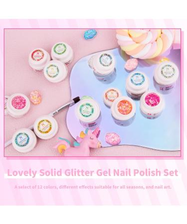 Noirwhite Glitter Gel Nail Polish Set -12 Colors Sparkle Aurora Sequins Gel Polish Resplendent Neon Colorful Trendy Translucent Glitter Solid Nail Polish Kit Pink Gold White Blue Green Soak Off UV LED Solid Gel Nail Polish for Home DIY Manicure Nail Salon - Buy Online on GoSupps.com