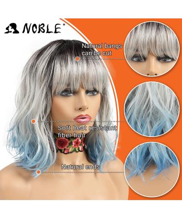 Shop Noble Blue Wigs - 12 Curly Bob with Air Bangs | Heat-Resistant Synthetic Silver Blue Wig for Women - Buy Online on GoSupps.com