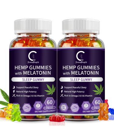 Hemp Gummies for Sleep with Melatonin & Vitamin C Support Relaxation & Peace Calm Gummies for Adults 100% Natural Hemp Oil Vegan Non-GMO 60ct (Pack of 2) 60 Count (Pack of 2)