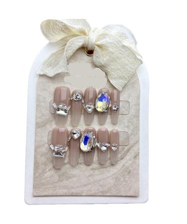 ZIIVIEVS Nude color gradient Handmade wearing nail patches long trapezoidal fantasy French diamond fake nail patches manicure 10PCS (Size : XS)
