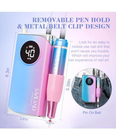 Saviland Rechargeable 40000RMP Nail Drill: Portable Electric Nail Drill Low Noise and Heat with 12 Drill Bits Electric Nail Drills for Acrylic Nails Gel Nails Professional Nail Tools 01-pink Blue Gradient Style - Buy Online on GoSupps.com