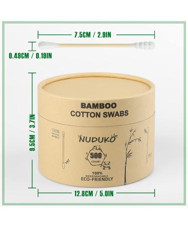 Nuduko Bamboo Cotton Swabs 500 Count | 100% Compostable & Organic | Eco-Friendly Biodegradable Wooden Cotton Buds | Plastic-Free Spiral/Round Head | 500 Pack - Buy Online on GoSupps.com