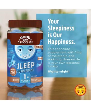 Good Day Chocolate Melatonin Sleep Aid - 1mg Natural Milk Chocolate, Chamomile, 80 Pieces, Fair Trade & Non-GMO - Buy Online on GoSupps.com