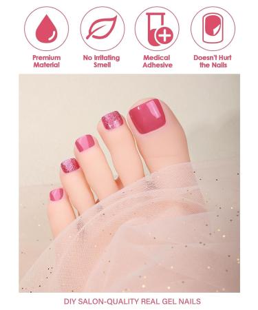 EBANKU Shiny Pink Gel Toe Nail Stickers - Long-Lasting Nail Art Wraps for Toes | UV/LED Lamp Required - Buy Online on GoSupps.com