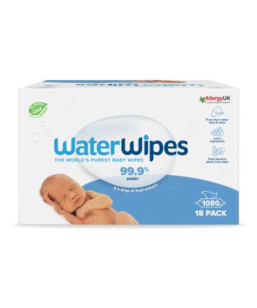 Waterwipes plastic -free original cleaning towels for babies 1080 pieces (18 packs) 99.9 % water -based pure gear unpared for sensitive skin 1080 pieces (1 Pack)