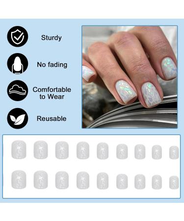 24 Pieces Short Press On Nails - Sequin Glitter Angular French Acrylic Full Cover - Artificial Fingernails with Glue Stickers for Women & Girls - Buy Online on GoSupps.com