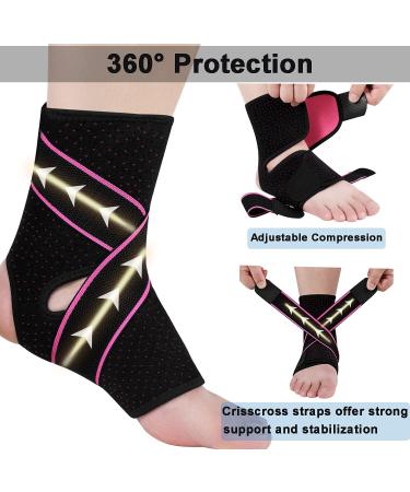 Breathable Ankle Brace for Women & Men - Strong Support & Protection, Adjustable Compression for Sprained Ankle - Pink & Black - Buy Online on GoSupps.com