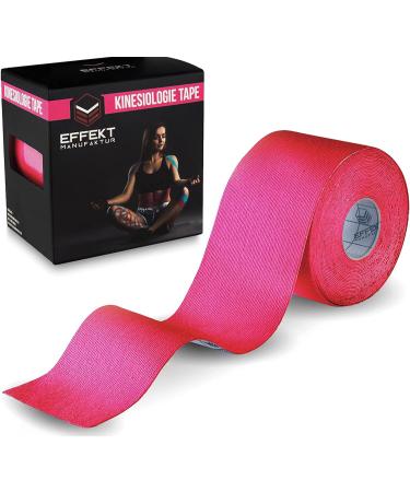 Effekt Kinesiology Tape Waterproof (5 m x 5 cm) 1 Roll - Elastic Physio Tape for Muscle Support and Injury Recovery Medical Tape Kinetic Tape Sports Tape Strapping Durable Kinesthetic Tape (Pink) Pink 1 Roll
