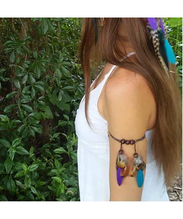 Fodattm Set of 2 Bohemian Peacock Feather Headband Headdress and Armband Hippie Headwear Headpiece Handmade Tribal Indian Fascinator Feather Hairband Hair Accessories for Girls Women Lady (C#) - Buy Online on GoSupps.com