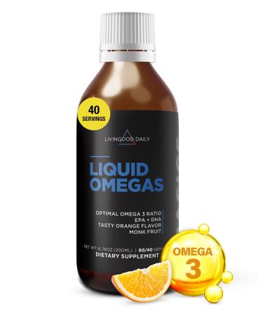 Livingood Daily Liquid Omega 3 Fish Oil EPA & DHA Supplement with Monk Fruit & Orange Flavor Supports Heart Joint & Brain Health Fish Oil for Men & Women Non GMO Gluten Free 200 ML 40 Servings