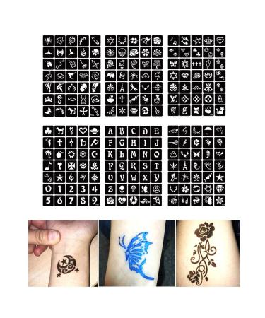 Henna Tattoo Kit - 458 Pcs, 20 Sheets Stencil, Flower Butterfly Designs, Glitter Stickers - Body Painting & Airbrush Art Template for Boys and Girls - Buy Online on GoSupps.com