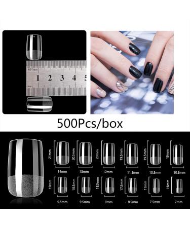 500PC Short Square Nail Tips Set - Full Cover Clear Acrylic Fingernails for Gel Nails - 12 Sizes for Nail Studios & DIY Nail Art - International Shipping Available - Buy Online on GoSupps.com