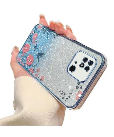 Tivenfezk nadoli glitter diamond case for xiaomi redmi 10c sparkle flower butterfly cell phone case soft slope cover frame glossy silicone rhineau etui protective cover xiaomi redmi 10c blue