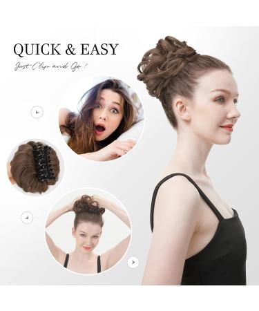 FESHFEN Claw Clip Messy Bun Hair Piece - Light Brown Mix Natural Blonde Curly Wavy Updo Chignon Scrunchie for Women - Buy Online on GoSupps.com