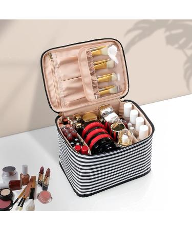 OCHEAL Large Travel Makeup Bag Organizer - Washable Cosmetic Case with Dividers for Women - Black/White Stripes - Buy Online on GoSupps.com