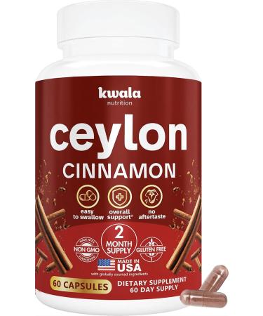 Kwala Nutrition Ceylon Cinnamon Supplement for Heart Balance & Antioxidant Support - Made with Organic Ceylon Cinnamon - Non-GMO Gluten-Free Made in USA 60 Capsules (2 Month Supply)
