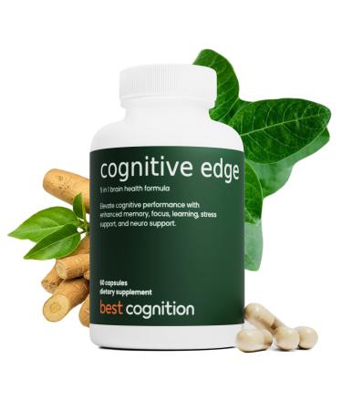 Cognitive Edge Bacopa Memory Supplement - Calm Focus Daily Clarity & Retention - 7 Natural Ingredients Including L-Theanine Ashwagandha PQQ Astaxanthin - Caffeine-Free Brain Support (60 Capsules)