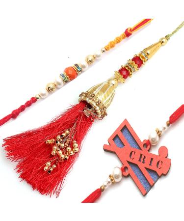 Ghasitaram Gifts Rakhi for Brother Rakhis Online - Set of 3 Ibiza Bhaiya Bhabhi Rakhi and Cricketer Kids Rakhi