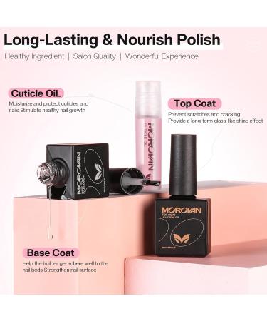 Morovan Builder Gel Polish Kit - Clear & Pink Hard Gel for Nail Extensions | UV Lamp & Cuticle Oil Included - Buy Online on GoSupps.com