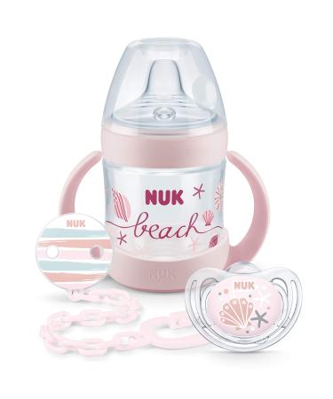 Nuk Nature Sense Beach Set 1 x Nature Sense drinking cup bottle 1 x freestyle silicone pacifier 1 x pacifier chain 6-18 months (set pink)