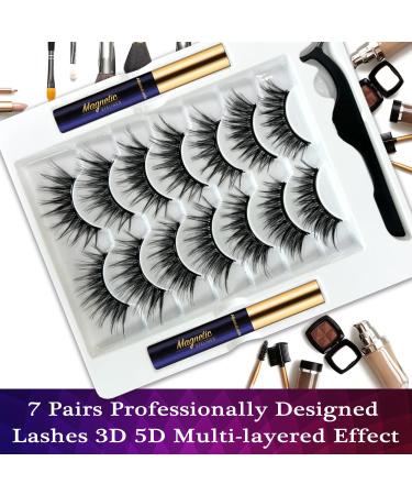 Magnetic Eyelashes Natural Look - 3D Cat-Eye Wispy Lashes with Applicator Magnetic Liner Reusable & Cruelty-Free - 7 Pairs for Stunning Eyes - Buy Online on GoSupps.com