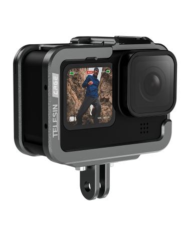 Telesin camera cage for GoPro Hero 12 11 10 9 aluminum cage cage housing for Go Pro suitable for Go Pro with ND CPL lens filter Max lens on the camera with Cold Shoe Connect for the video microphone for hero 9 black