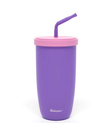 Bakerpan Silicone Straw Cup for Toddlers and Kids  12 Ounces (Purple)
