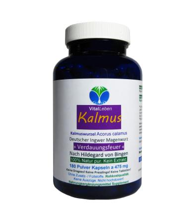 Kalmus root gastric root stomach bitter substances) aperitif and digestif digestion metabolism 180 powder capsules according to Ayurveda & Hildegard von Bingen - pure nature without additives.26860-180