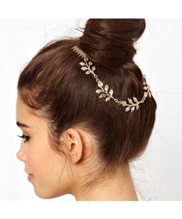 Yueton 2pcs Fashion Ladies Athena Olive Branch Tassel Leaf Hair Clips - Bride Headwear Boho Headbands - Buy Online on GoSupps.com