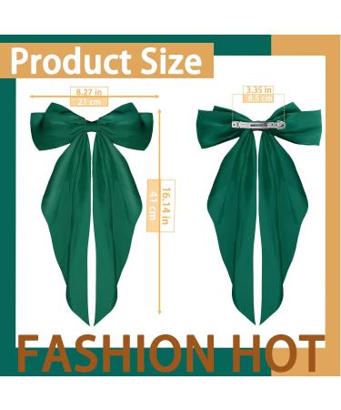HundoPony Hair Bow Long Tail Soft Silky Satin Bowknots with Metal Clips Barrettes Hair Clips for Girls Women Stylish French Ribbon Hairpin Green - Buy Online on GoSupps.com