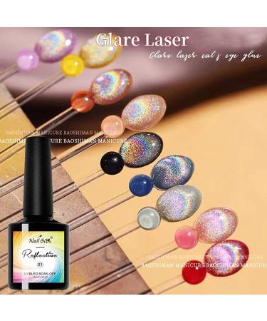 Rainbow Cat Eye Gel Nail Polish | Holographic Magnetic with Glitter | Reflective Shimmery Effect - Buy Online on GoSupps.com